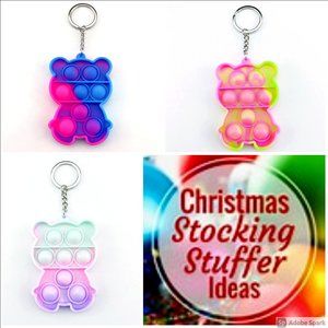 STOCKING STUFFER ALERT***Push Pop Bubble Fidget Toy Keychain BEAR***NWOT